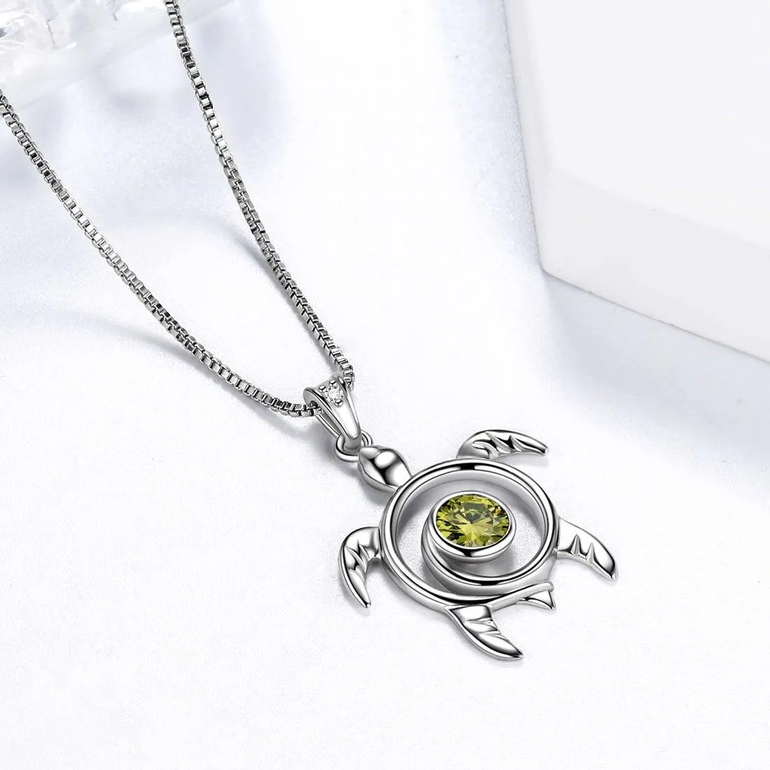 Tokyo Mart Turtle Birthstone August Peridot Necklace Pendant Women Girls Jewelry Birthday Gift