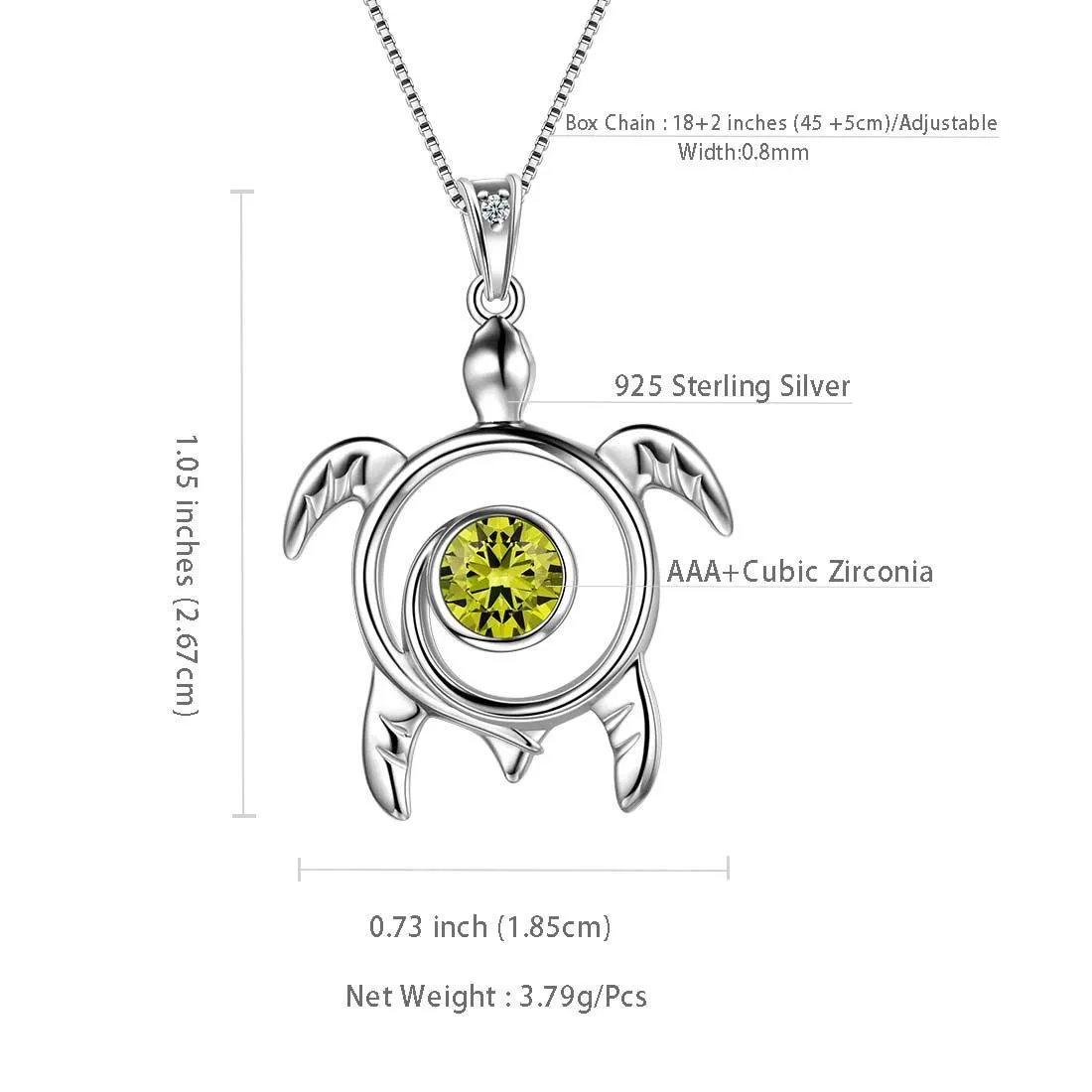 Tokyo Mart Turtle Birthstone August Peridot Necklace Pendant Women Girls Jewelry Birthday Gift