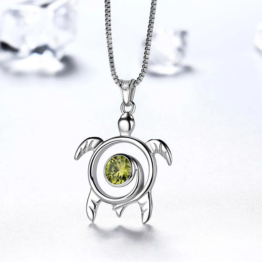 Tokyo Mart Turtle Birthstone August Peridot Necklace Pendant Women Girls Jewelry Birthday Gift