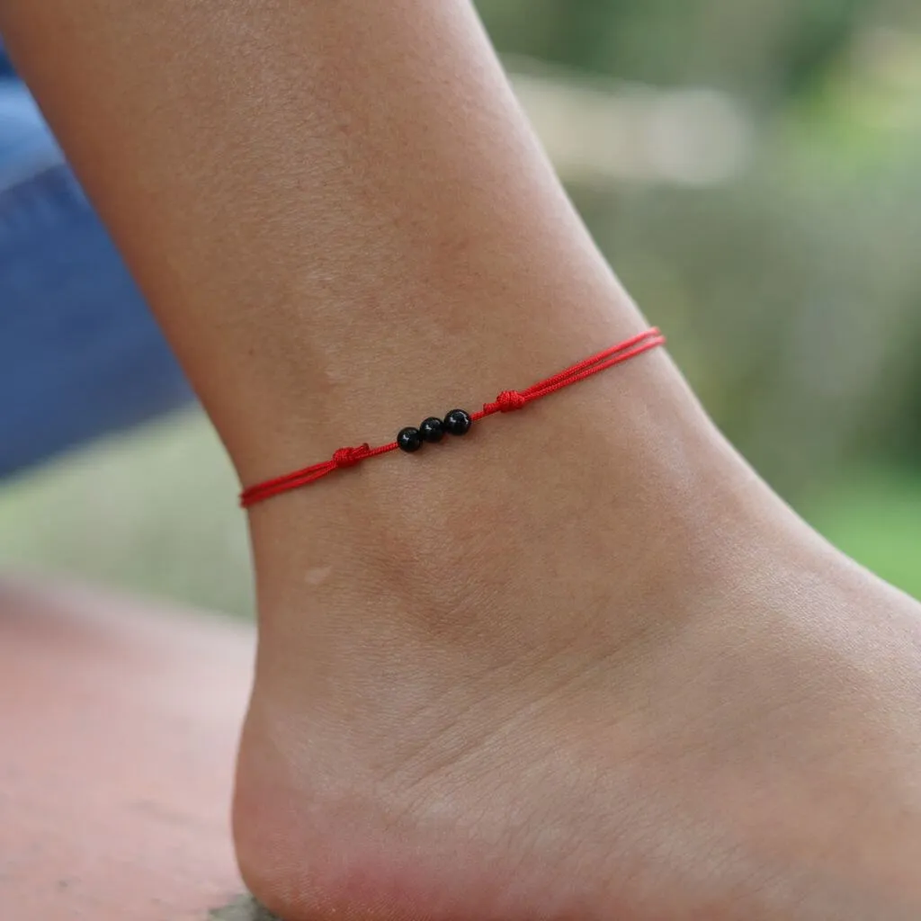 Tourmaline Red String Anklet - Adjustable & Protective