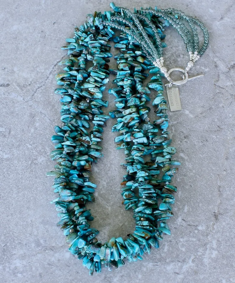 Turquoise Chip 4-Strand Necklace with Czech Glass and Sterling Silver