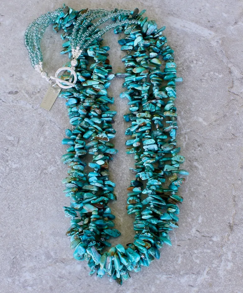 Turquoise Chip 4-Strand Necklace with Czech Glass and Sterling Silver