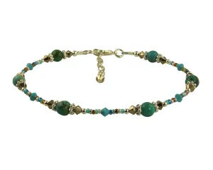 Turquoise Gold Crystal Silver-Plated Anklet