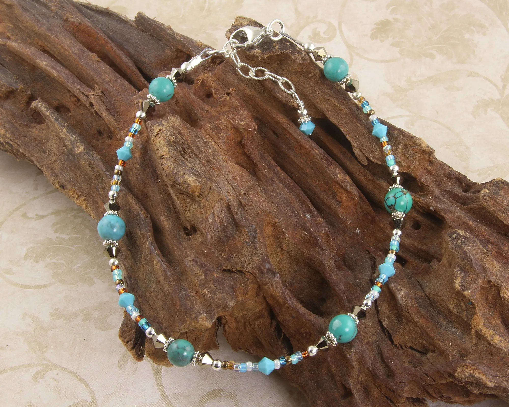 Turquoise Gold Crystal Silver-Plated Anklet