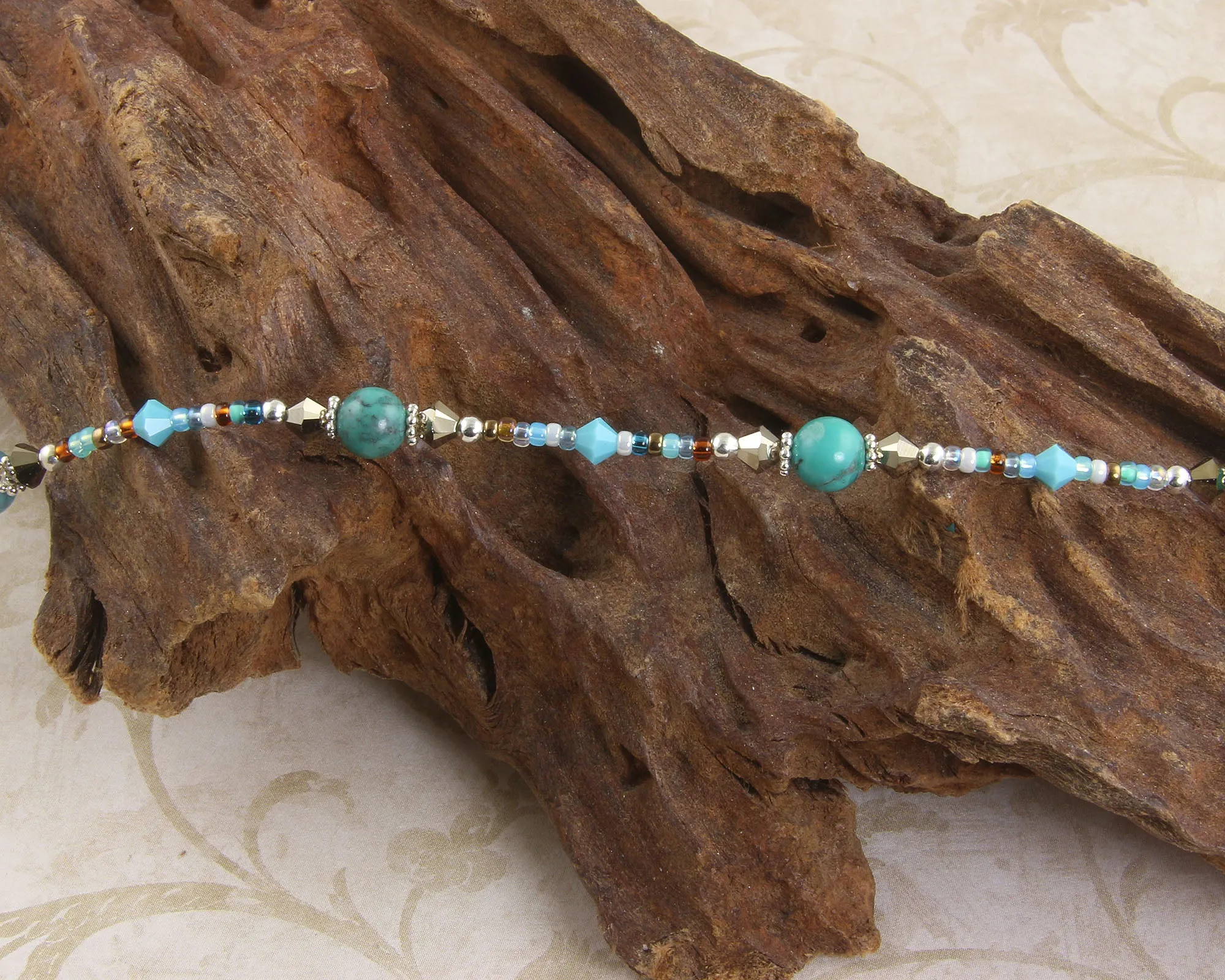 Turquoise Gold Crystal Silver-Plated Anklet