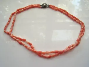 Vintage Double Strand Natural Pink Coral Necklace