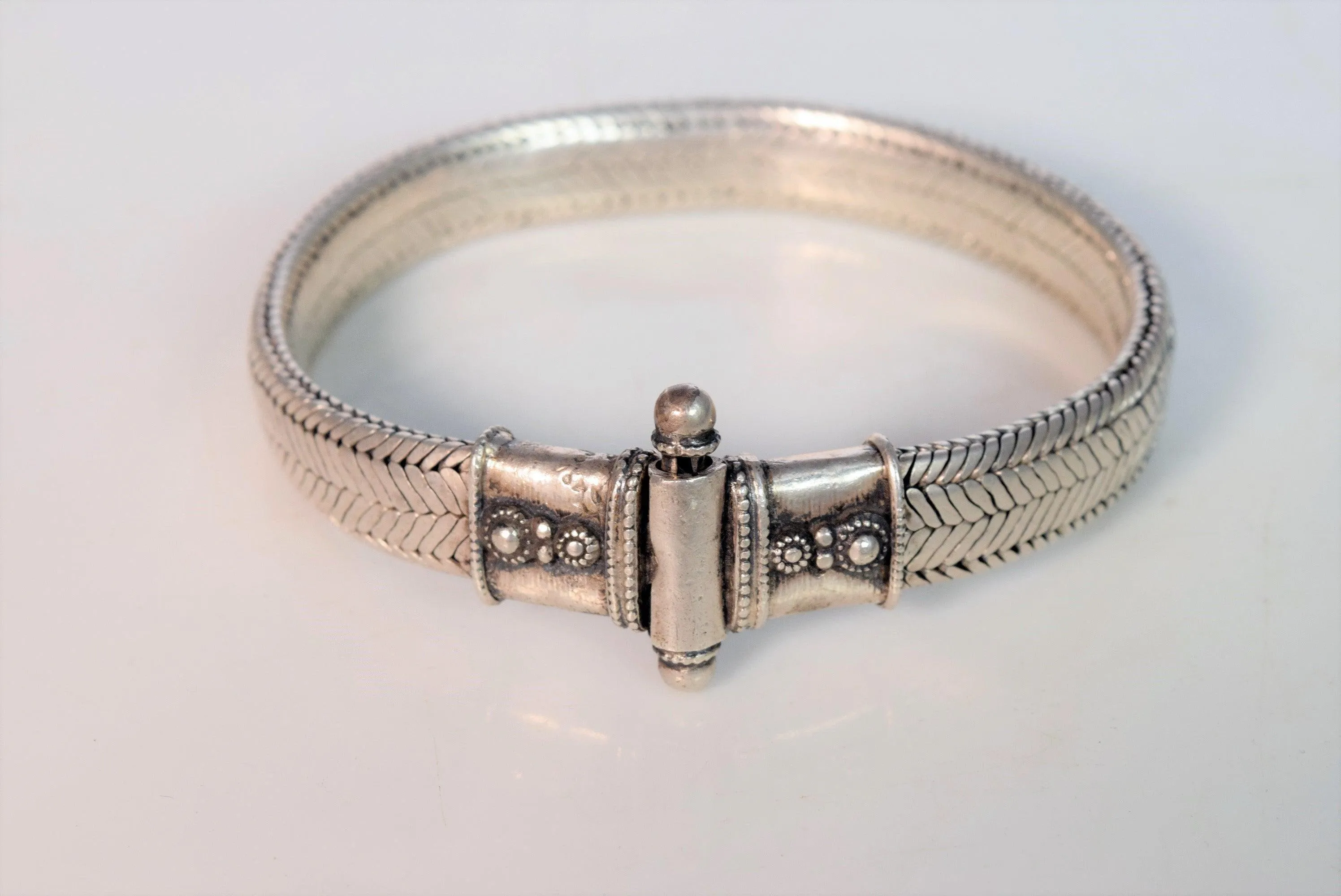 Vintage Silver Indian Snake Chain Bracelet from Rajasthan