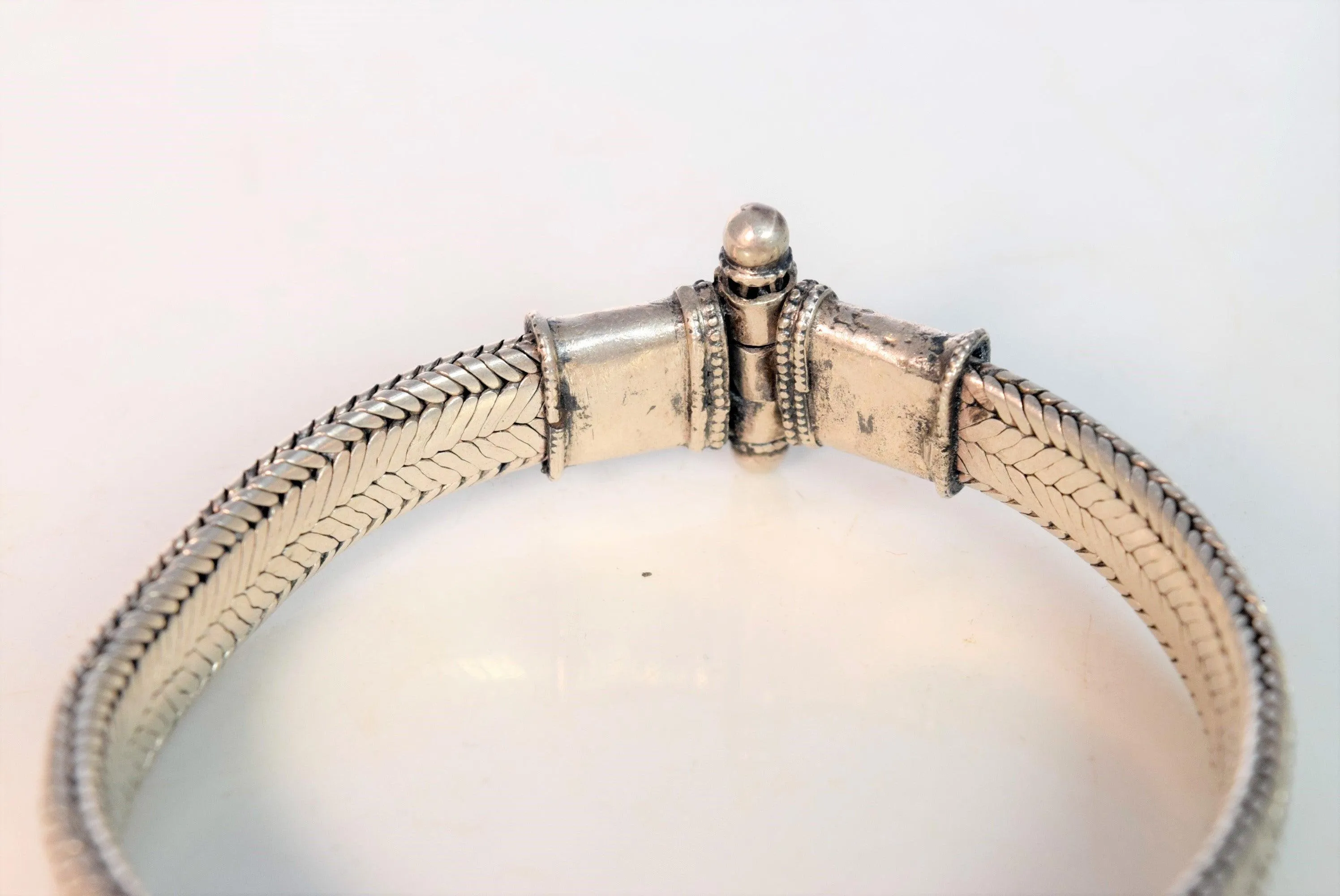 Vintage Silver Indian Snake Chain Bracelet from Rajasthan