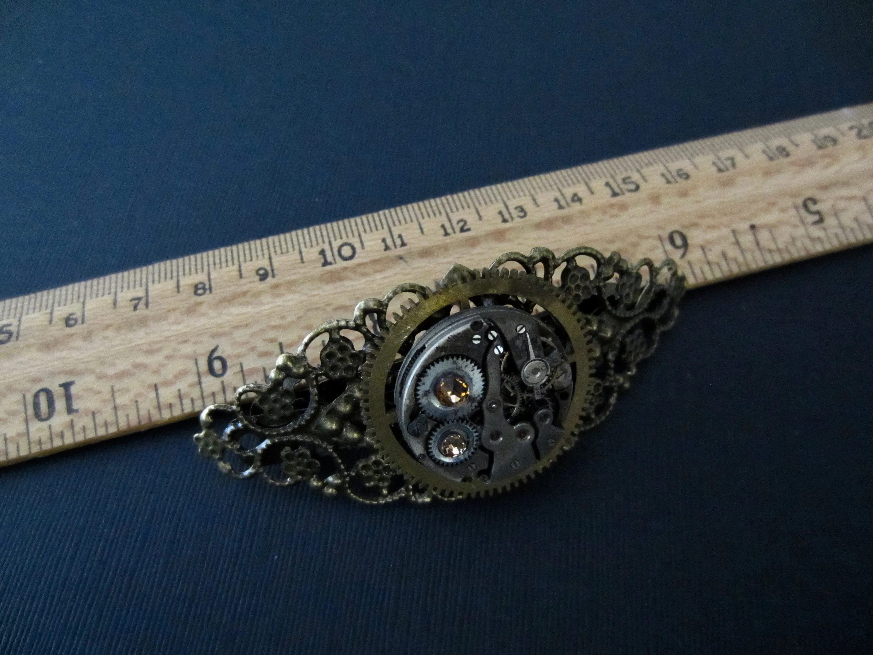 Vintage watch parts and Topaz BARRETTE - Hair Barrette - Hair Clip - Steampunk - Hair Clips- Hair Accessories - One of a kind - unique