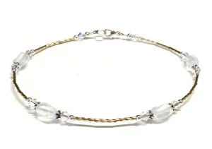 White Glass Opal and Crystal Ankle Bracelet