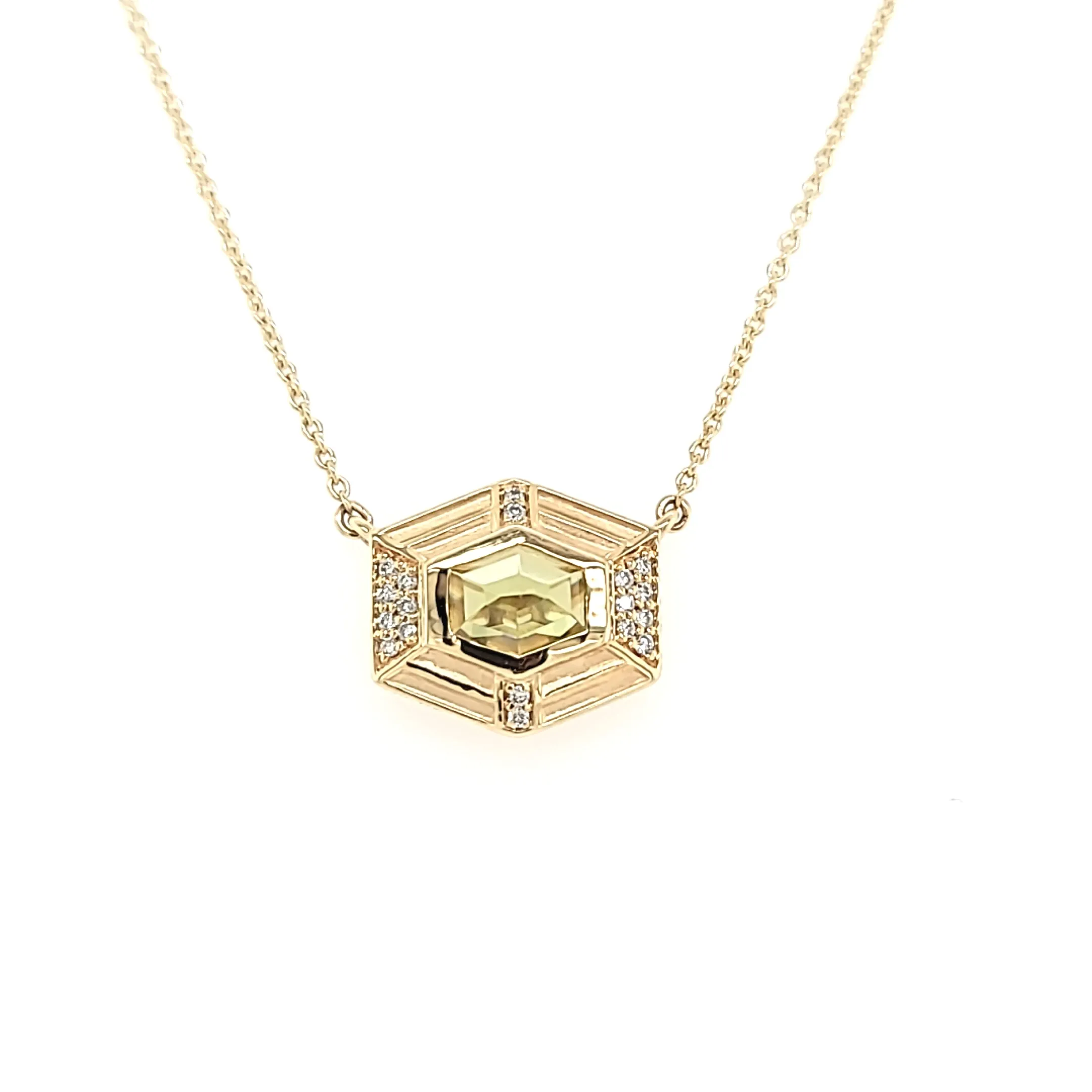 Yellow Gold Peridot Point Necklace (I7623)